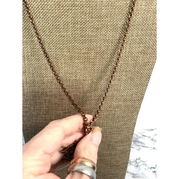 Vintage Copper Tone Pendant Necklace with Faux Gemstones and Pearls - Picture 5 of 8